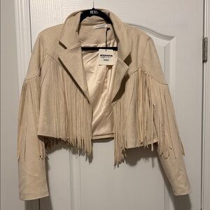 Cream Fringe Leather Jacket